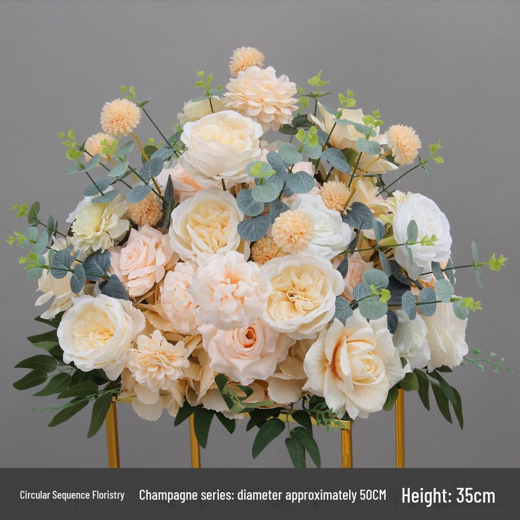 Simulated Silk Floral Arrangement: Round Flower Ball for Aisle, Table, or Wedding Stage Decoration.