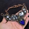 Blue Carved Bone Face Necklace Copper Wire Wrapped Gemstone Jewelry Adjustable Chain Necklace White Buffalo Turquoise And Moonstone Necklace