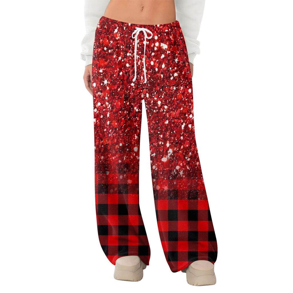 Women's Fleece Wide Leg  Elastic Waist Drawstring Loose Pants Drawstring Pajama Pants Sleepwear Trousers