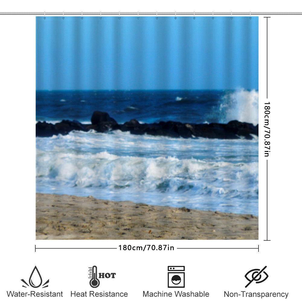 Ozeanwellen Duschvorhang Wasserdichtes Gewebe Badezimmer Dekoration Strandmotiv Druck Modernes Design Für Zuhause Wohnzimmer Oder Schlafzimmer (Blu
