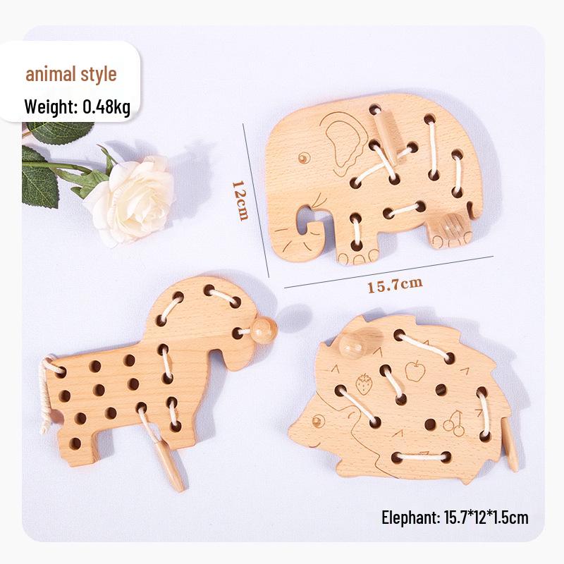 Beech Wood Chewable Stringing Toys for Toddlers - Unpainted Cognitive Puzzle Blocks