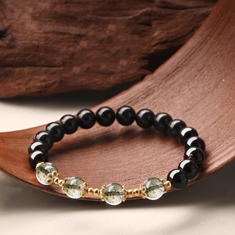DJ Jewelry Natural Black Obsidian Green Phantom Quartz Bracelet Five-Shape Hydrating Natural Crystal Bracelet Women's Jewelry Gift