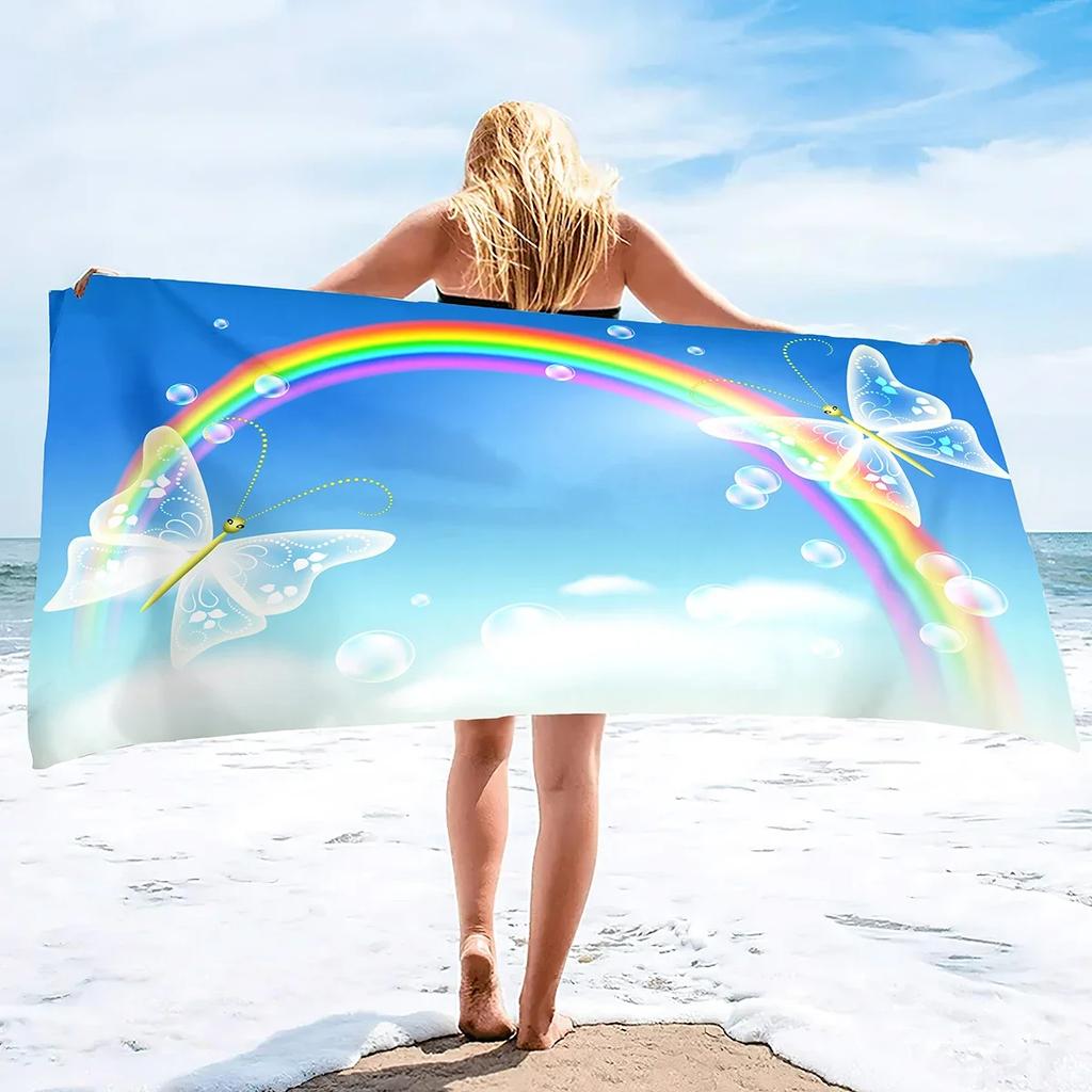 Beach Towel Rainbow Colors Printed Microfiber Beach Towel, Oversized Large Quick Dry & Sand Free Lightweight Towel Adults Towel
