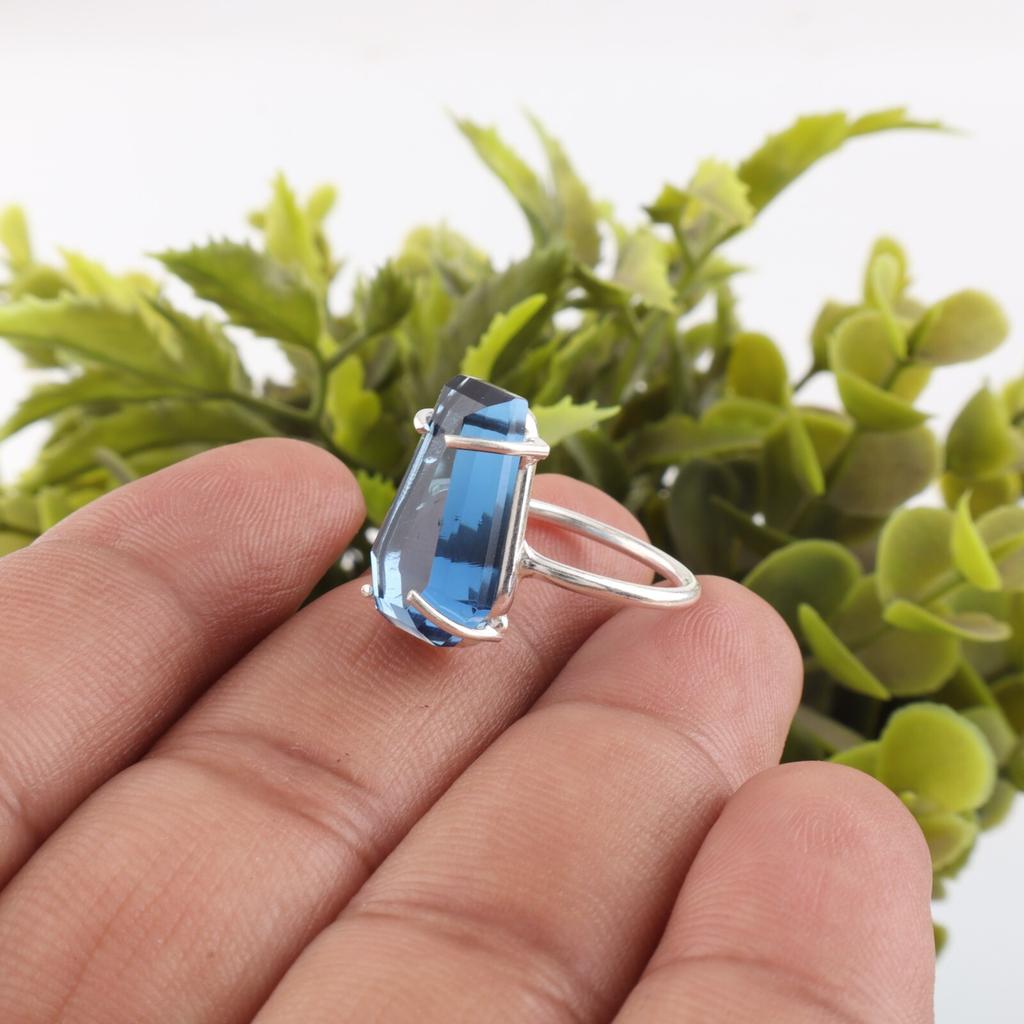 London Blue Topaz Gemstone 925 Sterling Silver Jewelry Handmade Ring For Women RR-39-7