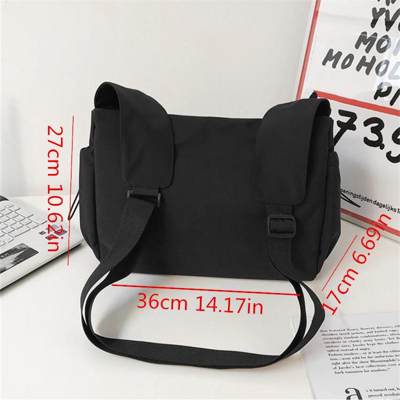 Fashion Couple Shoulder Bag With Polyester Lining Trendy Simple Cross Body Bags With Side Pockets Teen Black Nylon Messenger Bag