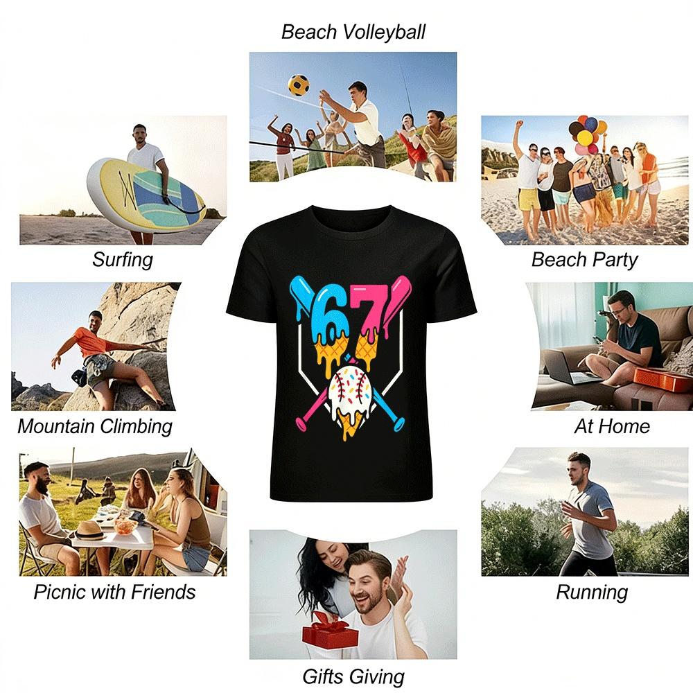 Baseball Ice Cream No.67 Graphic Print Casual Short Sleeve Top Pure Cotton T-shirt