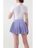 Damen Tennisrock mit hohem Bund: Fake zweiteiliger plissierter Sport-Skort mit integrierten Shorts.