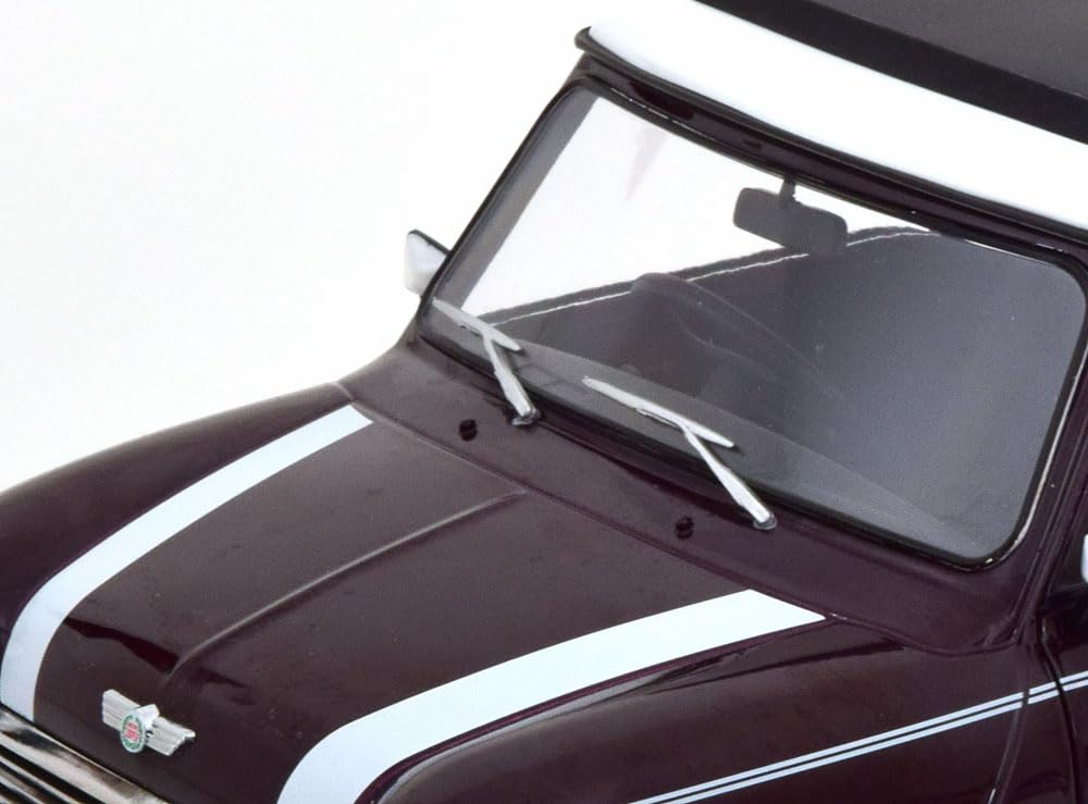 KK scale Mini Cooper with purple finished 1/12 sunroof, metallic/white, right-hand drive, model.