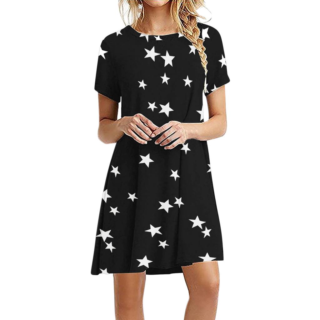 Modisches lässiges Damenkleid mit kurzen Ärmeln, lockeres Damenkleid