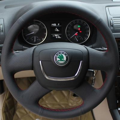 Funda Negra de Cuero Artificial Cosida a Mano para Volante de Coche Para Skoda Octavia 2009-2013 Citigo 2011-2012 Roomster Fabia