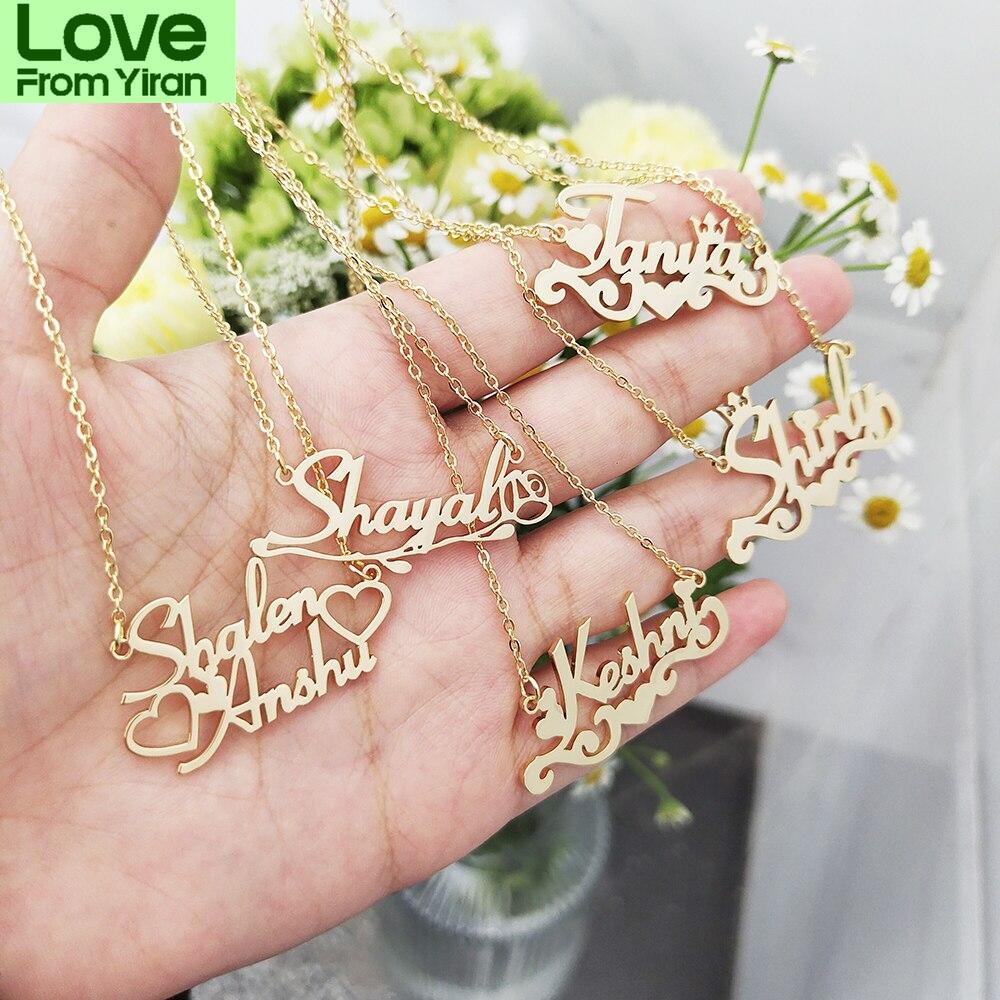 

Персонализированное именное ожерелье из нержавеющей стали с индивидуальным именем в форме бабочки и сердца | Персонализированное цветочное ожерелье в подарок на Рождество 40cm