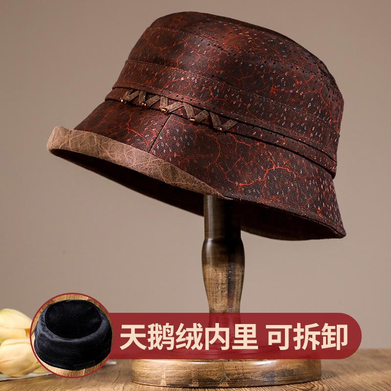 Autumn and Winter New Flanged Middle-aged Mother Basin Hat Women's Dome Warm Hat Versatile Thickened Velvet Top Hat