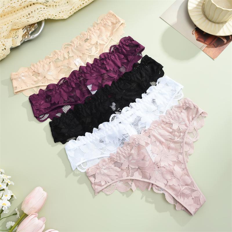 FINETOO 3 Bucți Tangas Florale din Dantelă Decupate Lenjerie Intimă Solidă Sexy cu Talie Joasă Confortabil G-String Fete Fierbinți Lenjerie Erotică