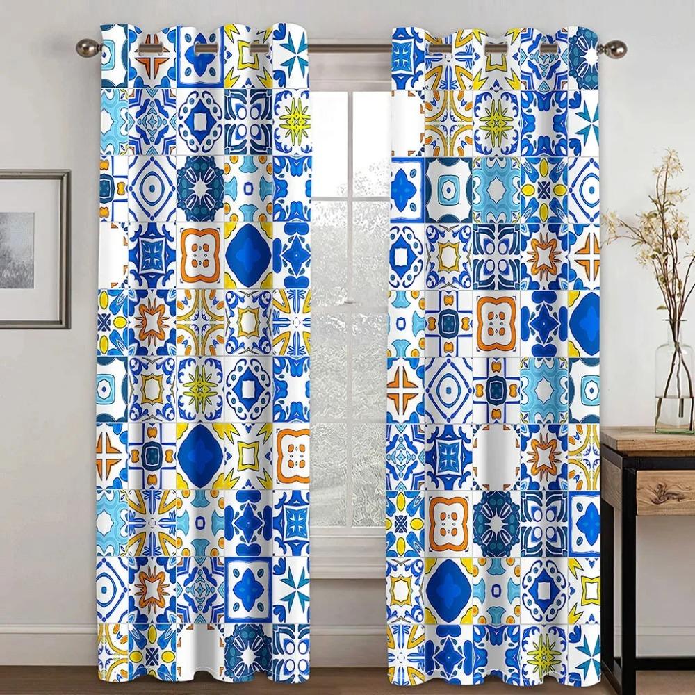 Bohemian Retro Window Area Covering for Bedroom Lightweight Fabric Polyester Sunshading Window Decorative Boho Printing Finished