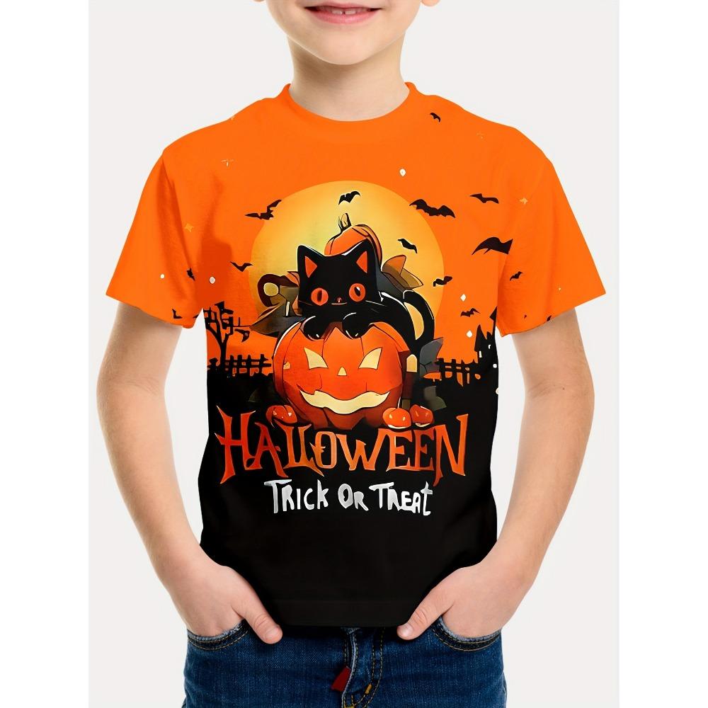 Children's Clothing Halloween Pumpkin Monster Graphic T-Shirt Boys Casual Short Sleeve Tee Halloween Gift for Kids Clothes 2-14Y