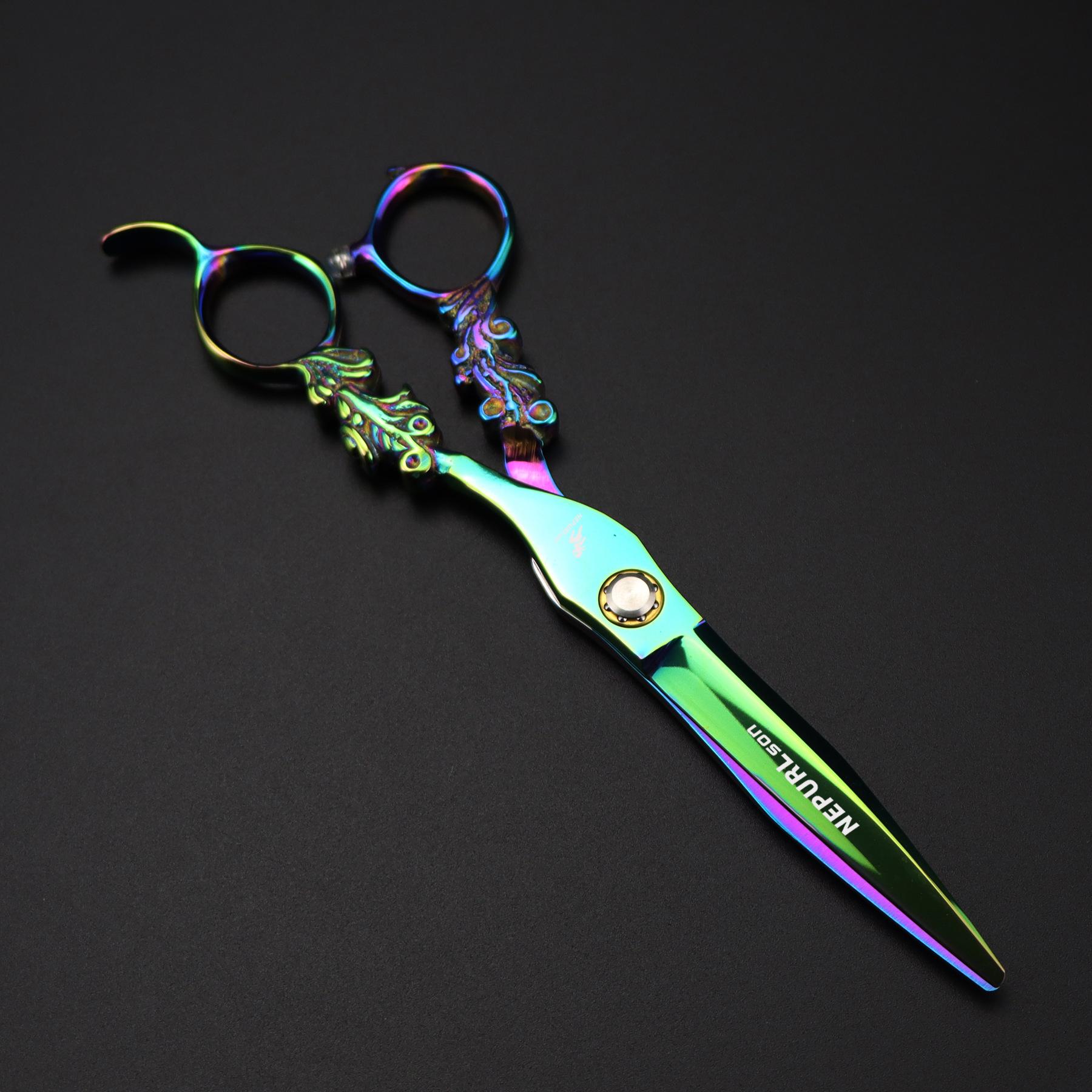 6,0-дюймовые парикмахерские ножницы Nimpson с ручкой в виде зеленого цветка, ножницы для стрижки, плоские ножницы, ножницы для челки, филировочные ножницы Straight head & stainless steel & fine polishing