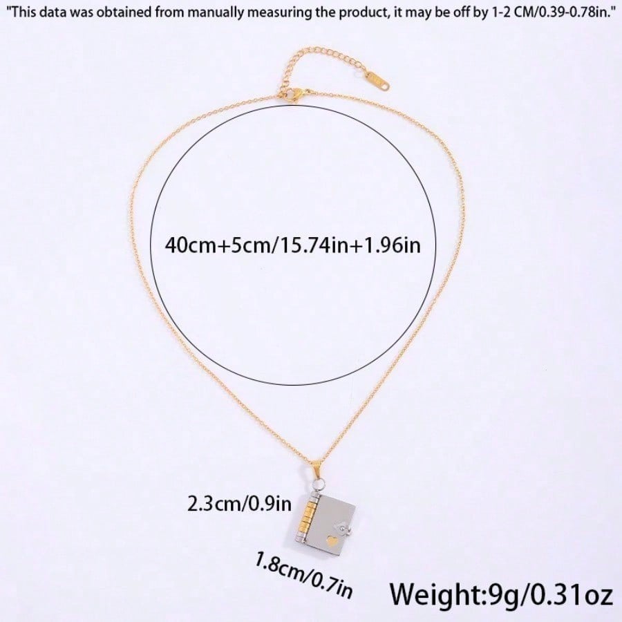Titanium steel necklace girls love letter necklace can open book pendant new personality temperament necklace collarbone chain