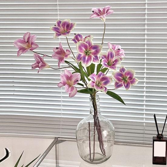 Yousheng Artificial Lily Flower 3 Heads Full Bloom Faux Lily Branch with Leaves Real Touch Fake Lilium Flower for DIY Wedding Bouquet Floral