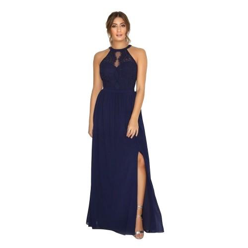 Little Mistress Dame/dame Halterneck Eyelash Lace Maxi Dress