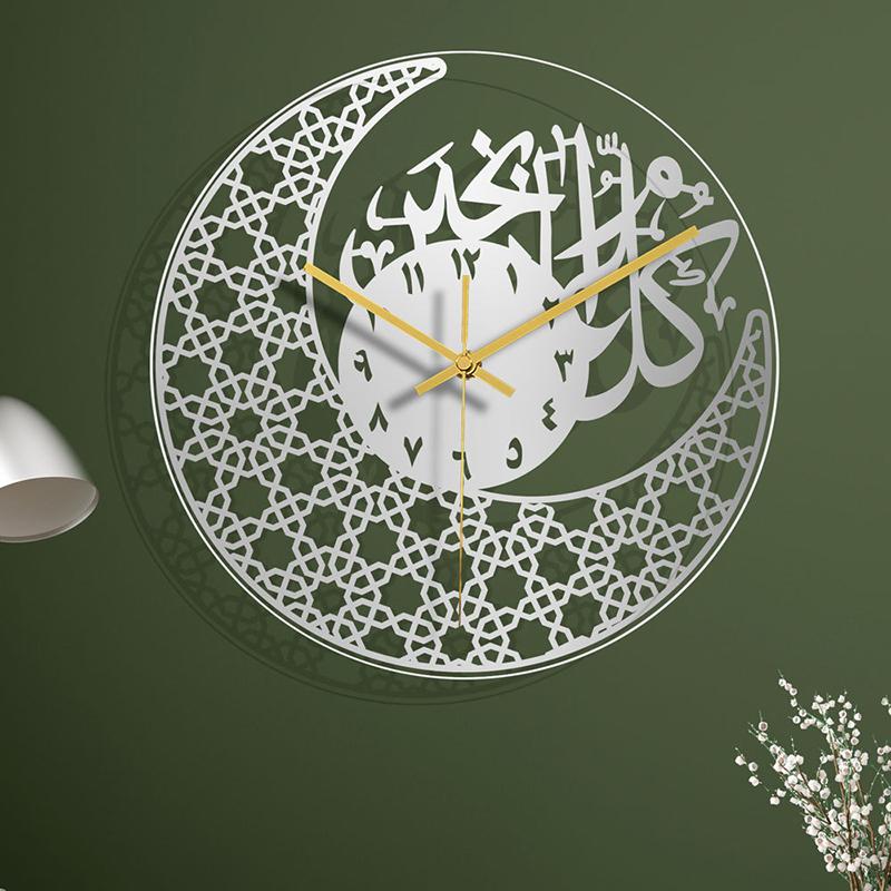 2024 New Acrylic Mirror Decorative Clock Islamic Calligraphy Decoration Silent Wall Decor Home Clock Clock Wall 3D Pendulum