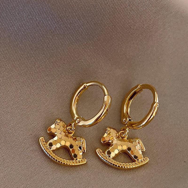 18k real gold electroplated new Chinese pony ear buckle personalized retro design earrings earrings women