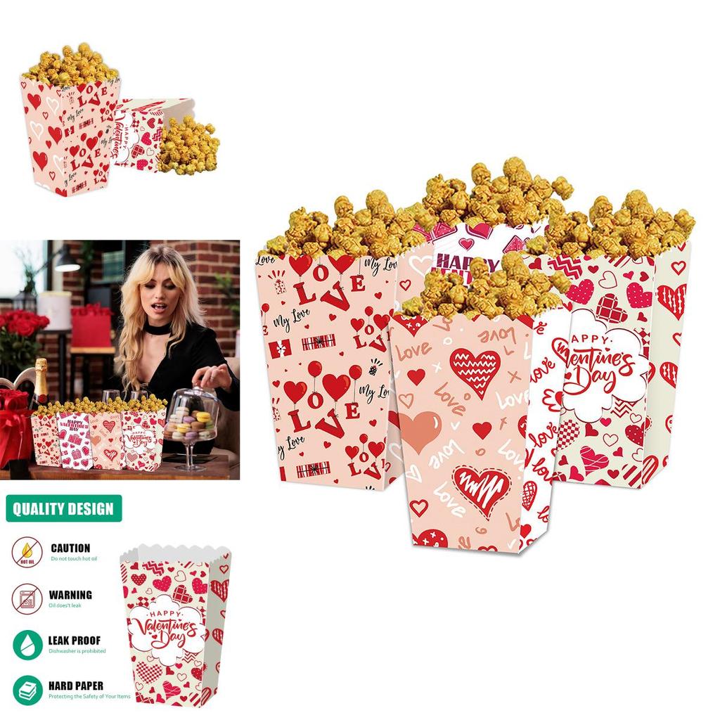 Love You Valentines Day Paper Popcorn Box With Cartoon Style For Party Decor And Gift