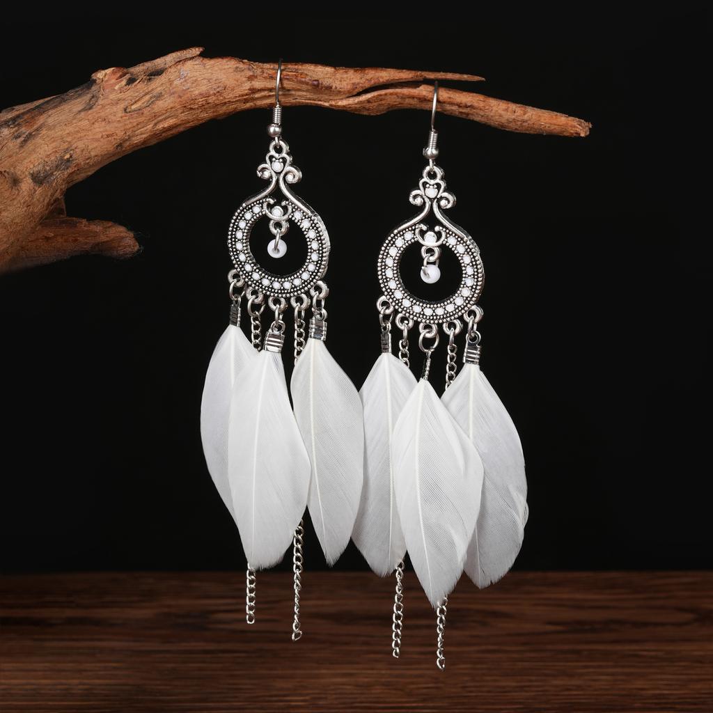 Ethnic Style Feathers Red Earrings Bohemian High-End Long Chain Fringed Earrings Jewelry Women