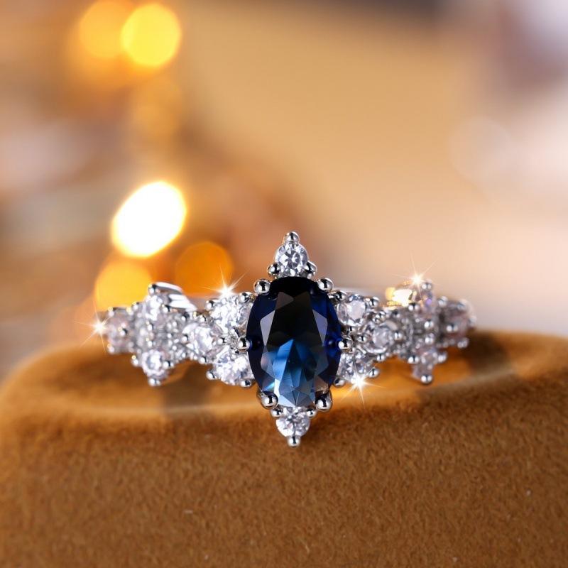 

Blue diamond white edge irregular ring simple personality niche exquisite gift 13