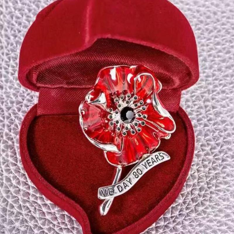 Remembrance Poppies Lapel Pin Red Poppies Flower Brooch Pins Enamel Rhinestones Poppies Brooch Memorial Day Gifts for Women
