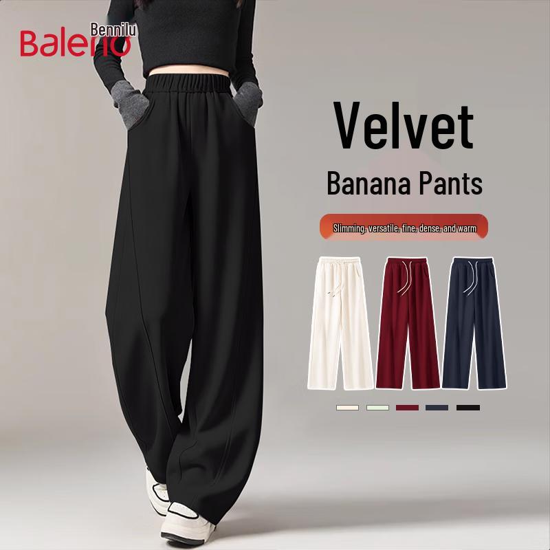 Baleno Women's Fleece-Lined High-Waist Curved Wide-Leg Pants