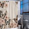 Modern Floral Printed Bathtub Curtain Metal Buttonhole Bath Sheer  Dormitory