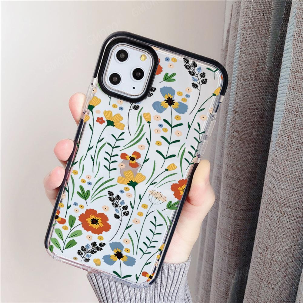 ins wind floral mobile phone case Apple 15pro anti-drop two-color transparent case iphone17pm soft case protective case 14