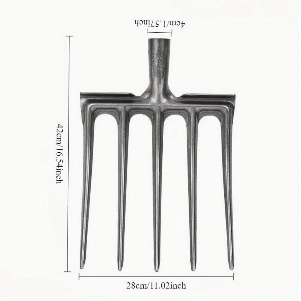 5-Tooth Steel Fork for Soil Loosening and Planting: Ideal for Land Reclamation, Garlic, Onion, Peanut Cultivation, and Compost Digging.