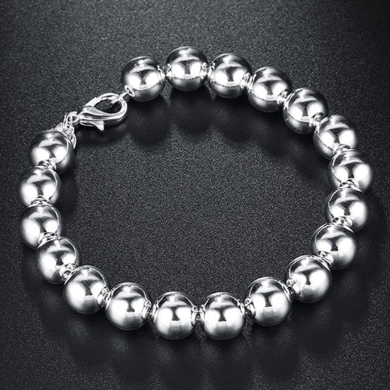 Ensemble de bijoux de mariage en argent 925 pour femmes, ensemble de bijoux en perles de 10mm, Bracelet, collier, chaînes, boucles d'oreilles