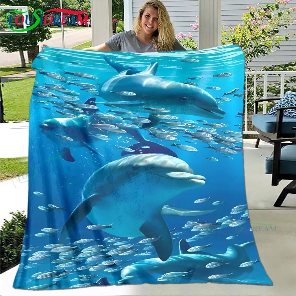 3D Fashion Dolphin Printed Four Seasons Blanket Sofa Cover Travel Bed Plush Blanket Travel Office Break Blanket Birthday Gift