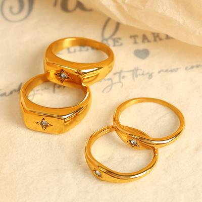 European and American Simple Oval Star Zircon Titanium Steel Plated 18k Gold North Star Ring Jewelry Women
