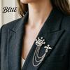 Dark Light Zircon Brooch Men's Pin with Chain British Crown