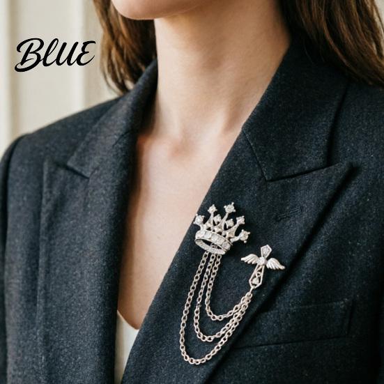Dark Light Zircon Brooch Men's Pin with Chain British Crown