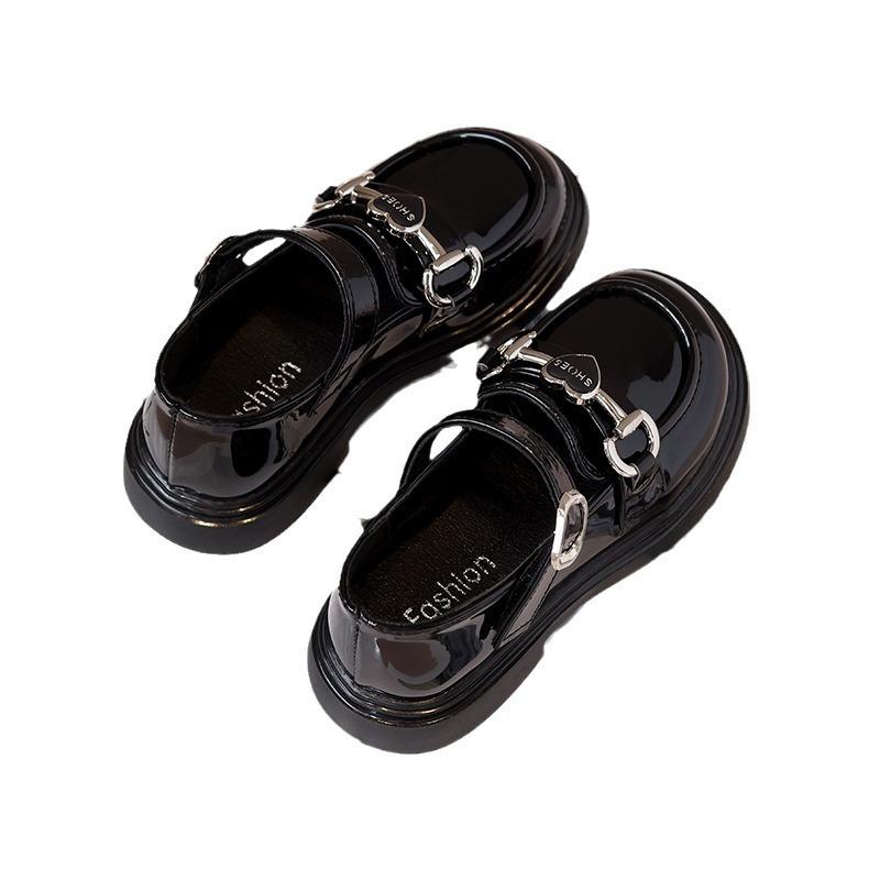 Girls' leather shoes, new spring and autumn British princess shoes, soft-soled black children's loafers, big kids' single shoes for summer