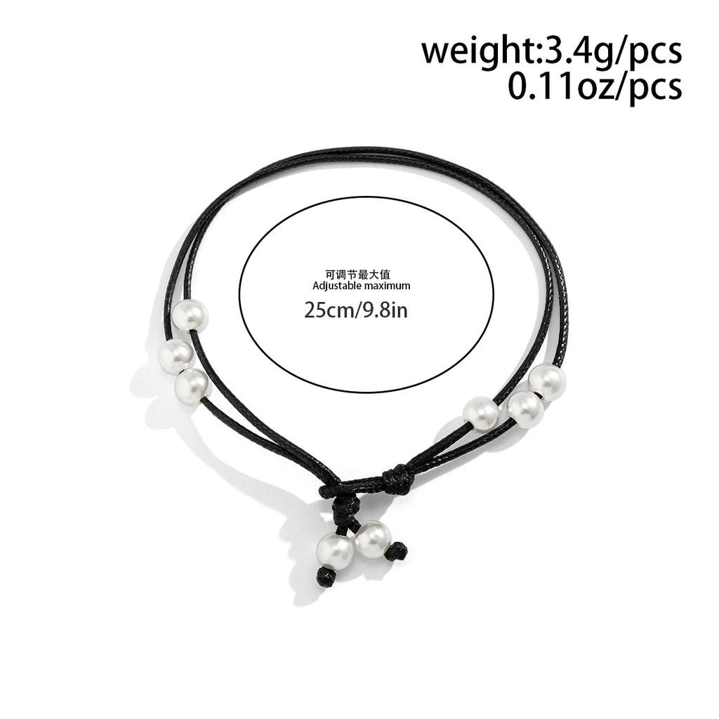 New Fashion Boho Black Wax Thread Adjustable Chain Anklet Women Summer Beach Barefoot Ankle Imitation Pearl Pendant Foot Jewelry
