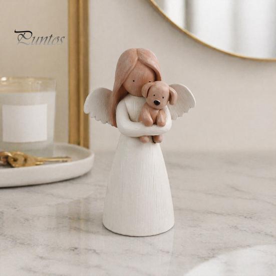 Unique Gifts for Cat Owners Angel Holding Puppy Figurine, Cute Dog Resin Statue Home Small Tabletop Sculptures Shelf Desk Decor, Handcrafted