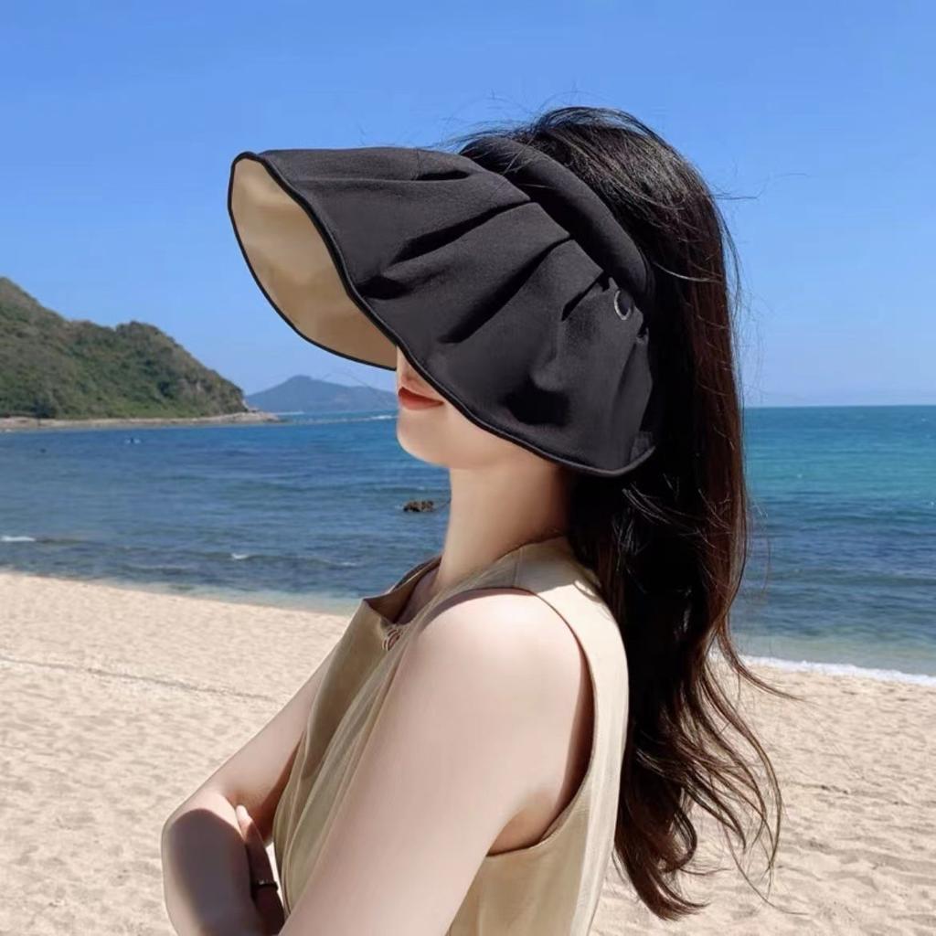 Empty Top Shell Hat Women's Summer Visor Outdoor UV Protection Large Brim Sun Hat