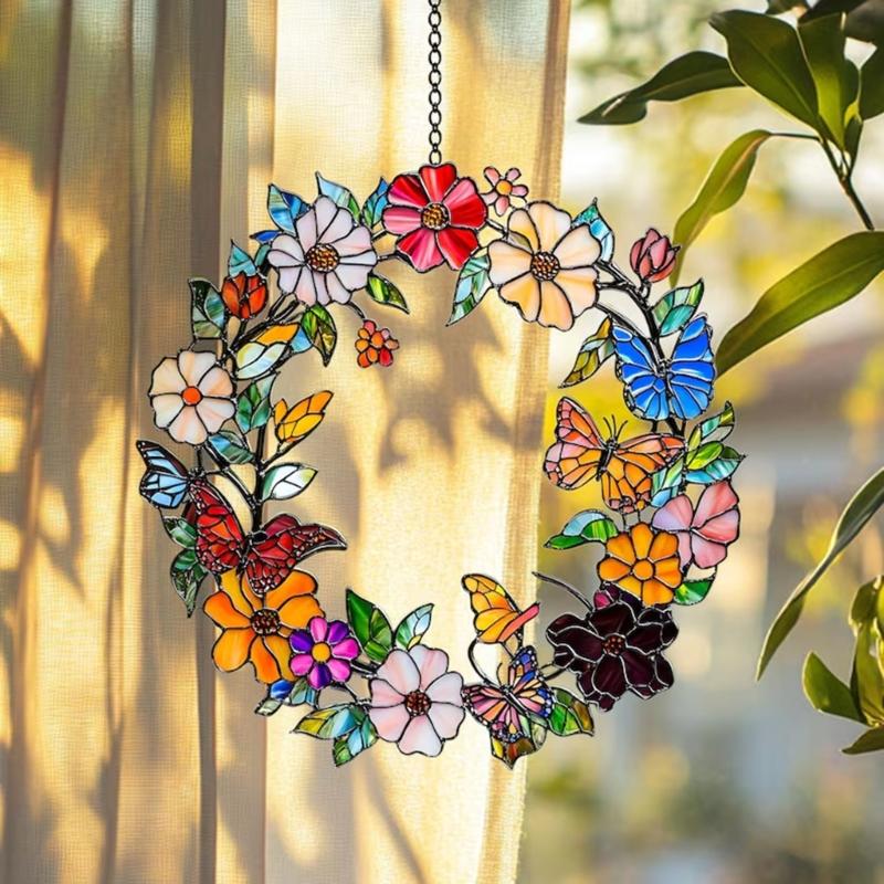 Buntglas Vögel Sonnenblumen Sonnenfänger Dekorationen zum Aufhängen am Fenster, Künstliche grüne Pflanzendekorationen Geschenk für Frauen, Mutter