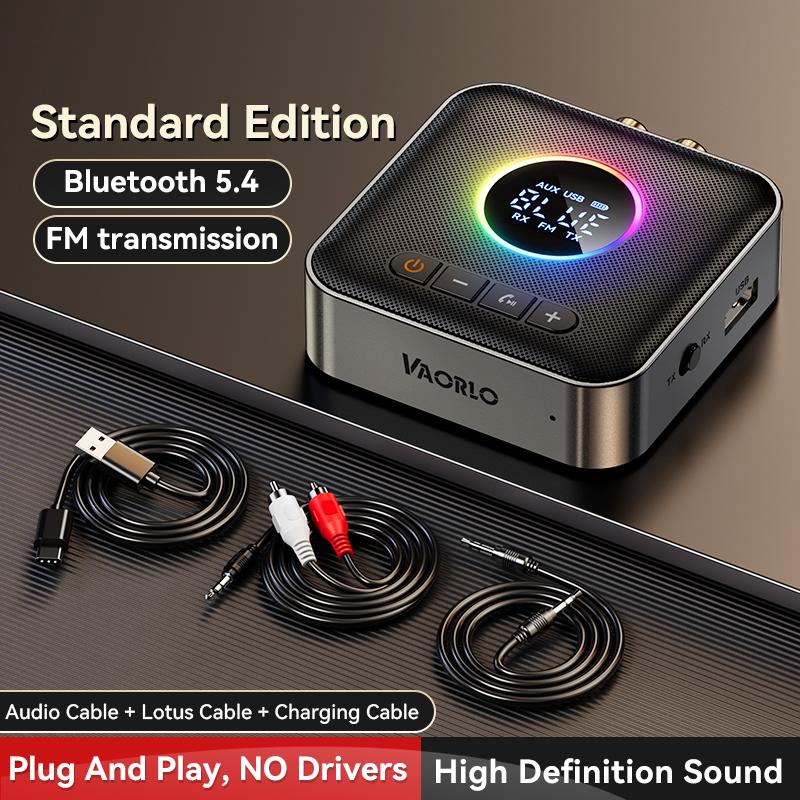 

M10 4-в-1 беспроводной аудиоадаптер RGB-подсветка Bluetooth 5.4 приемник передатчик FM 3,5 мм AUX/RCA/USB U-диск для автомобильного динамика ТВ ПК чёрный