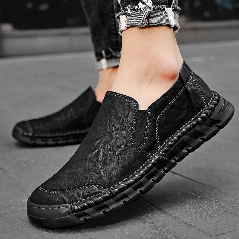 Genuine Leather Men Loafers Slip On Soft Casual Shoes For Men Handmade Sewing Flats Moccasins Trend Tenis Masculinos