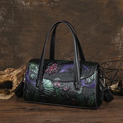 Sac à main rétro en cuir véritable pour femmes, fait à la main, en relief, mode polyvalent, sacs à bandoulière et à bandoulière