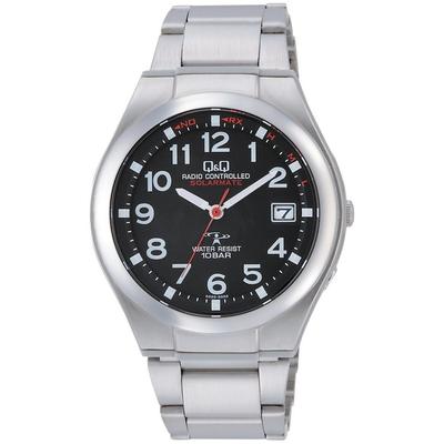 [Citizen Q&Q] Reloj analógico con radio, solar, resistente al agua, fecha, correa de metal HG12-205 para hombre, color negro