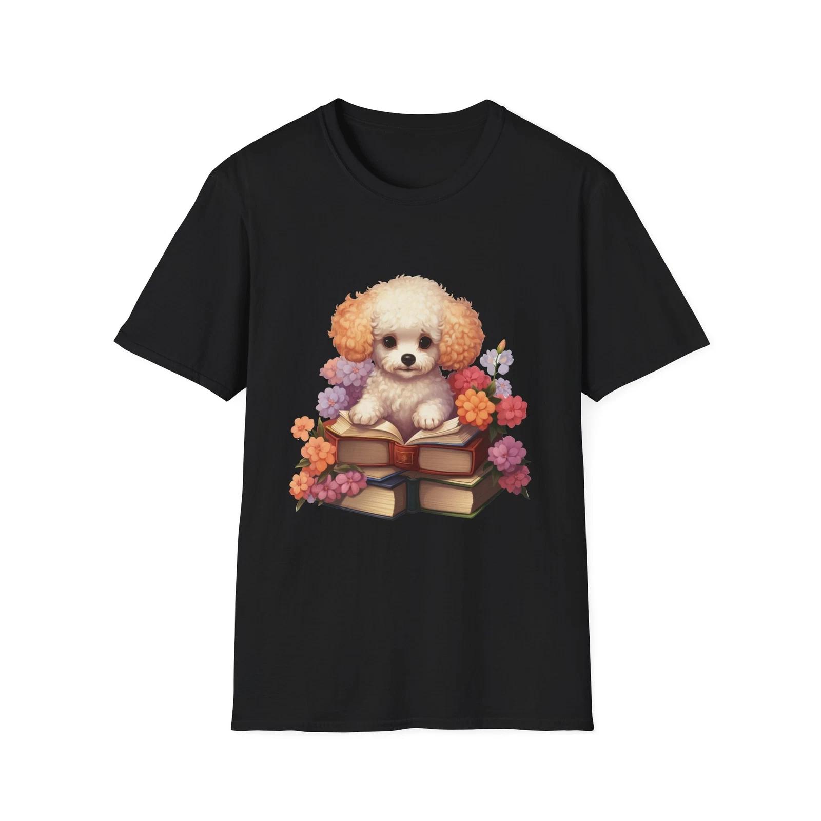 Cute Puppy & Book Unisex T-Shirt, Pet Lover Gift, Animal Tee, Dog Lover Shirt, L