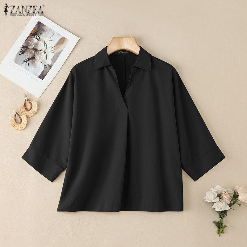 ZANZEA Women Summer V-Neck Casual 3/4 Sleeve Blouse