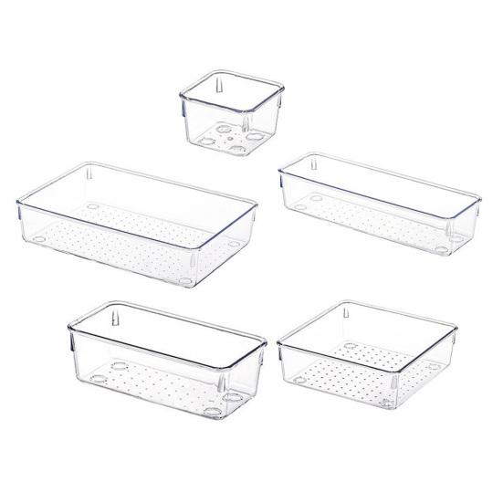 Desktop Storage Box Set Clear Drawer Organizer Stackable Anti-Slip Containers Multi-Size Organizers Set for Makeup Bathroom Kitchen